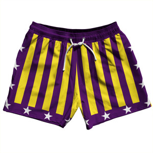 Champ Louisiana Purple Yellow and White 5" Swim Shorts Made in USA Champ Louisiana Purple Yellow and White 5" Swim Shorts Made in USA