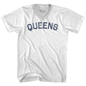 Queens Adult Tri-Blend V-neck T-shirt - White