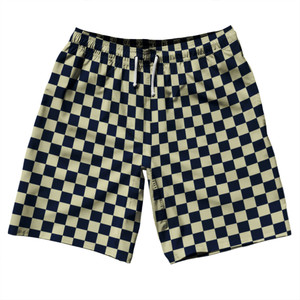 Checkerboard 1 Inch Blue Navy and Vegas Gold 10" Swim Shorts Made in USA Checkerboard 1 Inch Blue Navy and Vegas Gold 10" Swim Shorts Made in USA