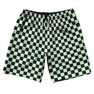 Checkerboard 1 Inch Green Forest and White 10" Swim Shorts Made in USA Checkerboard 1 Inch Green Forest and White 10" Swim Shorts Made in USA