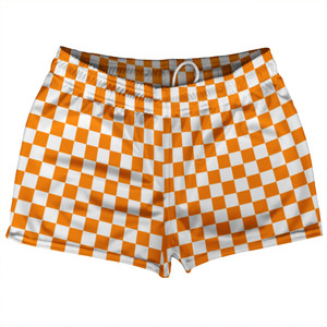 Checkerboard 1 Inch Orange Tennessee and White Shorty Short Gym Shorts 2.5" Inseam Made In USA