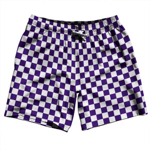 Checkerboard 1 Inch Purple Lakers and White Swim Shorts 7" Made in USA