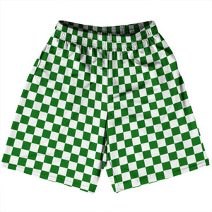 Checkerboard 1 Inch Green Kelly and White Basketball Practice Shorts Made In USA