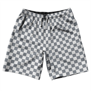 Checkerboard 1 Inch Grey Dark and White 10" Swim Shorts Made in USA