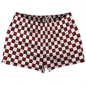 Checkerboard 1 Inch Red Maroon and White Shorty Short Gym Shorts 2.5" Inseam Made In USA Checkerboard 1 Inch Red Maroon and White Shorty Short Gym Shorts 2.5" Inseam Made In USA