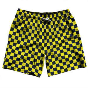 Checkerboard 1 Inch Blue Navy and Yellow Canary Swim Shorts 7" Made in USA Checkerboard 1 Inch Blue Navy and Yellow Canary Swim Shorts 7" Made in USA