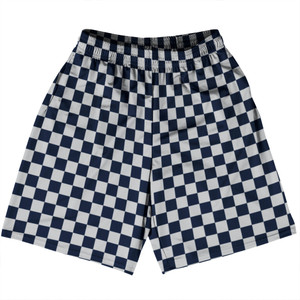 Checkerboard 1 Inch Blue Navy And Grey Medium Basketball Practice Shorts Made In USA