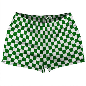 Checkerboard 1 Inch Green Kelly and White Shorty Short Gym Shorts 2.5" Inseam Made In USA