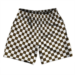 Checkerboard 1 Inch Brown Dark and White Soccer Shorts Made In USA