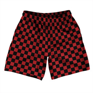 Checkerboard 1 Inch Black and Red Dark Soccer Shorts Made In USA