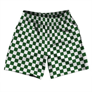 Checkerboard 1 Inch Green Hunter and White Athletic Running Fitness Exercise Shorts 7" Inseam Shorts Made In USA Checkerboard 1 Inch Green Hunter and White Athletic Running Fitness Exercise Shorts 7" Inseam Shorts Made In USA