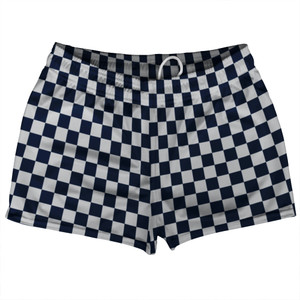Checkerboard 1 Inch Blue Navy And Grey Medium Shorty Short Gym Shorts 2.5" Inseam Made In USA Checkerboard 1 Inch Blue Navy And Grey Medium Shorty Short Gym Shorts 2.5" Inseam Made In USA
