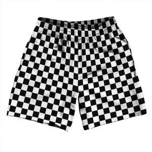 Checkerboard 1 Inch Black and White Athletic Running Fitness Exercise Shorts 7" Inseam Shorts Made In USA Checkerboard 1 Inch Black and White Athletic Running Fitness Exercise Shorts 7" Inseam Shorts Made In USA