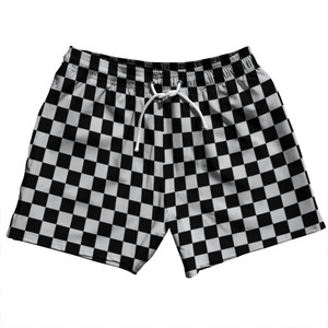 Checkerboard 1 Inch Black and Grey Medium 5" Swim Shorts Made in USA