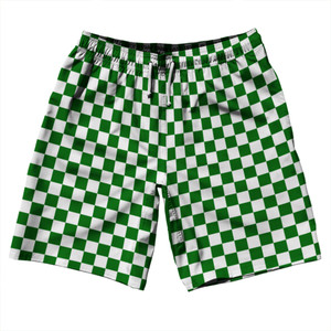 Checkerboard 1 Inch Green Kelly and White 10" Swim Shorts Made in USA