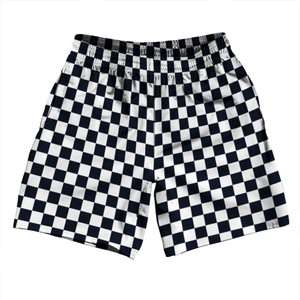 Checkerboard 1 Inch Blue Navy Almost Black and White Athletic Running Fitness Exercise Shorts 7" Inseam Shorts Made In USA Checkerboard 1 Inch Blue Navy Almost Black and White Athletic Running Fitness Exercise Shorts 7" Inseam Shorts Made In USA