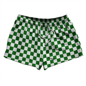 Checkerboard 1 Inch Green Kelly and White 2.5" Swim Shorts Made in USA
