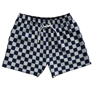 Checkerboard 1 Inch Blue Navy And Grey Medium 5" Swim Shorts Made in USA
