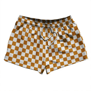 Checkerboard 1 Inch Orange Burnt and White 2.5" Swim Shorts Made in USA Checkerboard 1 Inch Orange Burnt and White 2.5" Swim Shorts Made in USA