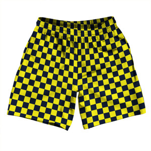Checkerboard 1 Inch Blue Navy and Yellow Canary Soccer Shorts Made In USA Checkerboard 1 Inch Blue Navy and Yellow Canary Soccer Shorts Made In USA