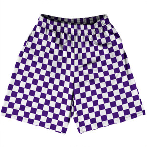 Checkerboard 1 Inch Purple Lakers and White Basketball Practice Shorts Made In USA Checkerboard 1 Inch Purple Lakers and White Basketball Practice Shorts Made In USA