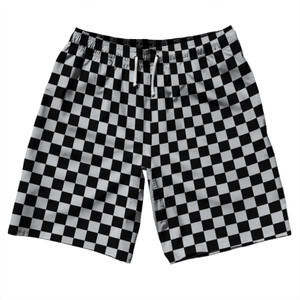 Checkerboard 1 Inch Black and Grey Medium 10" Swim Shorts Made in USA