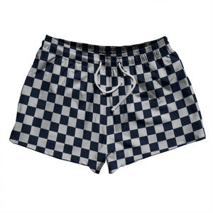 Checkerboard 1 Inch Blue Navy And Grey Medium 2.5" Swim Shorts Made in USA