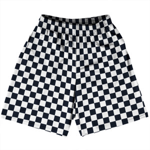 Checkerboard 1 Inch Blue Navy Almost Black and White Basketball Practice Shorts Made In USA Checkerboard 1 Inch Blue Navy Almost Black and White Basketball Practice Shorts Made In USA