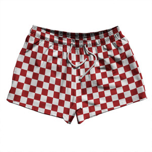 Checkerboard 1 Inch Red Dark and White 2.5" Swim Shorts Made in USA Checkerboard 1 Inch Red Dark and White 2.5" Swim Shorts Made in USA
