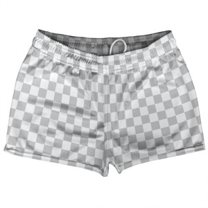 Checkerboard 1 Inch Grey Medium and White Shorty Short Gym Shorts 2.5" Inseam Made In USA Checkerboard 1 Inch Grey Medium and White Shorty Short Gym Shorts 2.5" Inseam Made In USA