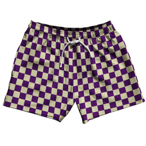 Checkerboard 1 Inch Purple Medium and Vegas Gold 5" Swim Shorts Made in USA