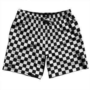 Checkerboard 1 Inch Black and White Swim Shorts 7" Made in USA