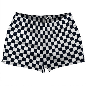 Checkerboard 1 Inch Blue Navy Almost Black and White Shorty Short Gym Shorts 2.5" Inseam Made In USA Checkerboard 1 Inch Blue Navy Almost Black and White Shorty Short Gym Shorts 2.5" Inseam Made In USA