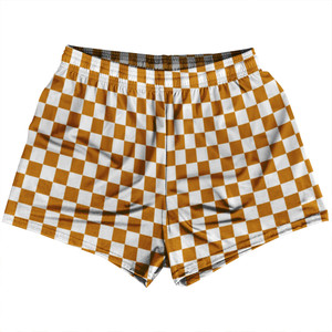 Checkerboard 1 Inch Orange Burnt and White Womens & Girls Sport Shorts End Made In USA