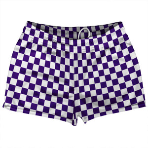 Checkerboard 1 Inch Purple Lakers and White Shorty Short Gym Shorts 2.5" Inseam Made In USA Checkerboard 1 Inch Purple Lakers and White Shorty Short Gym Shorts 2.5" Inseam Made In USA
