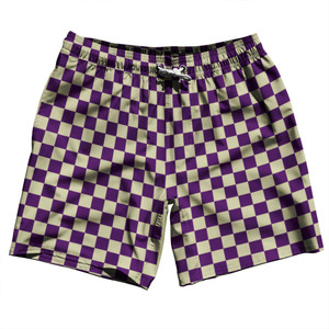 Checkerboard 1 Inch Purple Medium and Vegas Gold Swim Shorts 7" Made in USA