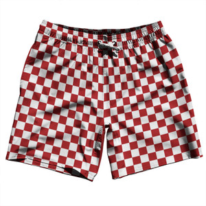 Checkerboard 1 Inch Red Dark and White Swim Shorts 7" Made in USA