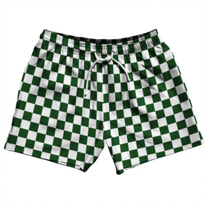 Checkerboard 1 Inch Green Hunter and White 5" Swim Shorts Made in USA