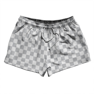 Checkerboard 1 Inch Grey Medium and White 2.5" Swim Shorts Made in USA Checkerboard 1 Inch Grey Medium and White 2.5" Swim Shorts Made in USA