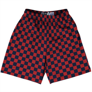 Checkerboard 1 Inch Blue Navy and Red Dark Lacrosse Shorts Made In USA Checkerboard 1 Inch Blue Navy and Red Dark Lacrosse Shorts Made In USA