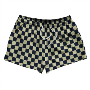 Checkerboard 1 Inch Blue Navy and Vegas Gold 2.5" Swim Shorts Made in USA Checkerboard 1 Inch Blue Navy and Vegas Gold 2.5" Swim Shorts Made in USA