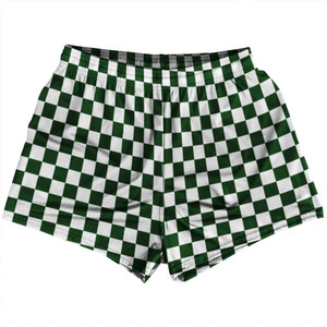 Checkerboard 1 Inch Green Hunter and White Womens & Girls Sport Shorts End Made In USA Checkerboard 1 Inch Green Hunter and White Womens & Girls Sport Shorts End Made In USA