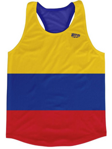 ADULT X-SMALL- Colombia Country Flag Running Tank Top Racerback Track and Cross Country Singlet Jersey Made In USA-Yellow blue Red- Final Sale T2
