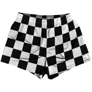 Checkerboard 2.5 Inches Black and White Womens & Girls Sport Shorts End Made In USA - Black and White