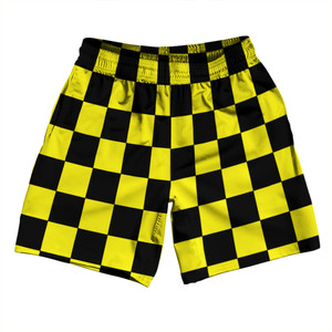 Checkerboard 2.5 Inches Black and Yellow Athletic Running Fitness Exercise Shorts 7" Inseam Shorts Made In USA - Black and Yellow Checkerboard 2.5 Inches Black and Yellow Athletic Running Fitness Exercise Shorts 7" Inseam Shorts Made In USA - Black and Yellow