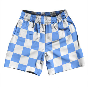 Checkerboard 2.5 Inches Blue Carolina and White Soccer Shorts Made In USA - Blue Carolina and White Checkerboard 2.5 Inches Blue Carolina and White Soccer Shorts Made In USA - Blue Carolina and White