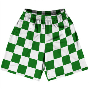 Checkerboard 2.5 Inches Green Kelly and White Basketball Practice Shorts Made In USA - Green Kelly and White