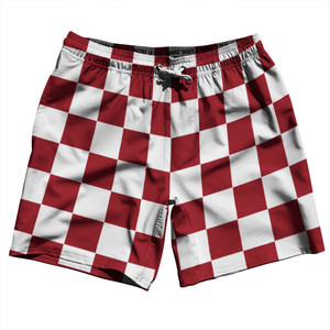 Checkerboard 2.5 Inches Red Cardinal and White Swim Shorts 7" Made in USA - Red Cardinal and White