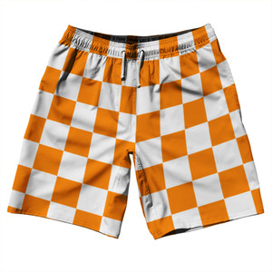 Checkerboard 2.5 Inches Orange Tennessee and White 10" Swim Shorts Made in USA - Orange Tennessee and White Checkerboard 2.5 Inches Orange Tennessee and White 10" Swim Shorts Made in USA - Orange Tennessee and White