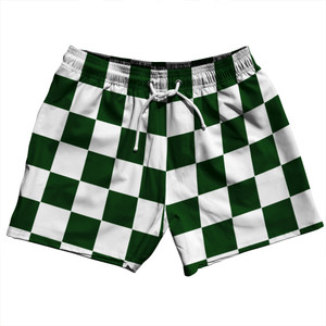 Checkerboard 2.5 Inches Green Forest and White 5" Swim Shorts Made in USA - Green Forest and White Checkerboard 2.5 Inches Green Forest and White 5" Swim Shorts Made in USA - Green Forest and White